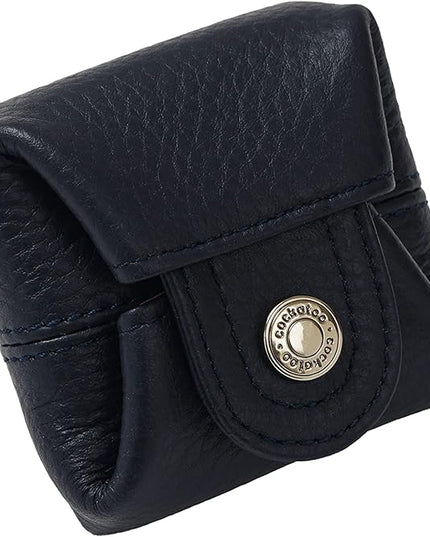 Cockatoo Genuine Leather Coin Pouch Change Holder, Mini Snap Pocket Wallet for Men Women (Navy Blue, Small)