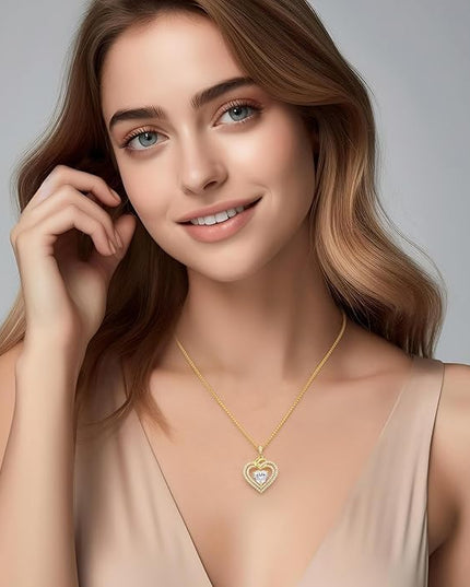 OOBEE Moissanite Heart Necklaces for Women, 1- 4 Carat Moissanite 925 Sterling Silver Gold Plating Fine Women Necklace，Ideal Anniversary Birthday Christmas Valentine Mothers Day Jewelry Gifts for Mom Wife Her Girlfriend