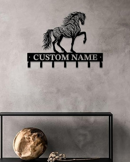 Personalized Custom Name Farm Horse Wall Key Hooks,Metal Horse Art Clothes Hooks,Metal Horse Wall Home Storage Decorative,For Front Door, Hallway, Kitchen, Bedroom,Keys,Hats (Style F)