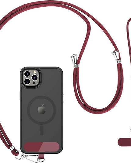 CACOE Phone Lanyard 2 Pcs-1 Pcs Adjustable Neck Strap, 1 Pcs Wrist Strap, 2 Pcs Pads, Universal Crossbody Multifuctional Cell Phone Lanyards Compatible with Most Smartphones(Dark Red)