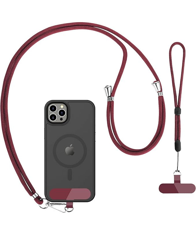 CACOE Phone Lanyard 2 Pcs-1 Pcs Adjustable Neck Strap, 1 Pcs Wrist Strap, 2 Pcs Pads, Universal Crossbody Multifuctional Cell Phone Lanyards Compatible with Most Smartphones(Dark Red)