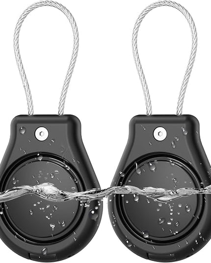 DDJ IPX8 Waterproof for Air Tag Lock Case with Wire Cable, Airtag Keychain Holder [2 Pack], Ultra Durable Anti-Lost Protective Case for Apple Airtags with Keyring for Luggage, Key, Backpack, Pet