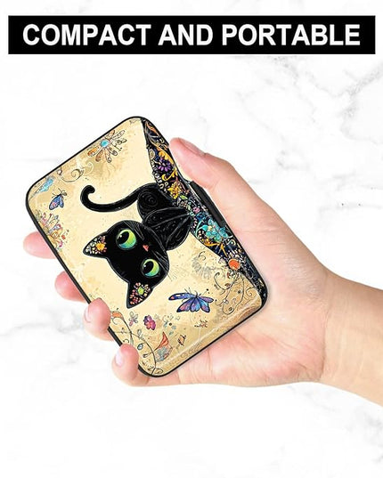 Atufsuat Credit Card Holder, Mini Aluminum Card Wallet RFID Blocking Slim Metal Hard Card Case for Women Men, Cat on Branch