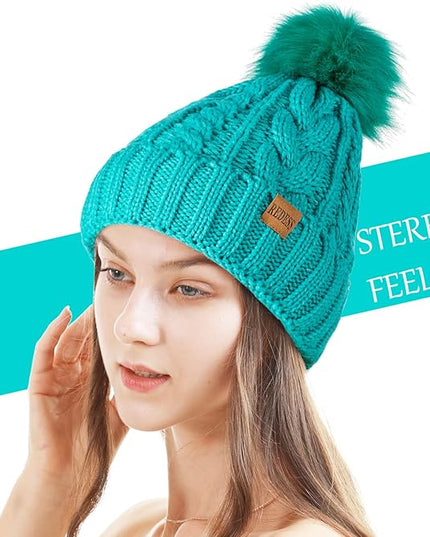 REDESS Women Winter Pompom Beanie Hat with Warm Fleece Lined, Thick Slouchy Snow Knit Skull Ski Cap