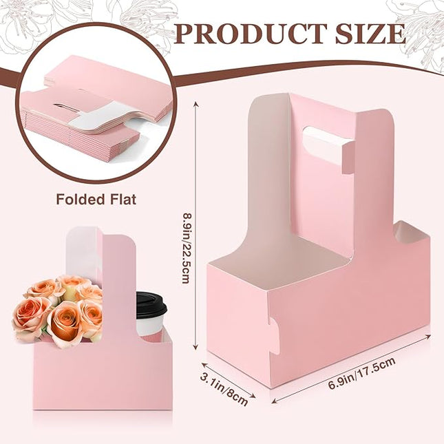 Bakbania 40 Pcs Paper Flower Bouquet Gift Bags with Handle 2 Cup Drink Carrier Disposable Cup Holder Floral Gift Bags for Graduation Birthday Wedding Party Gift Decor