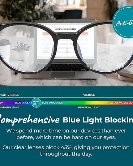 100% Blue Light Blocking Glasses - Women + Men - Better Sleep - Anti Eye Strain Protection - Computer Screens Gaming