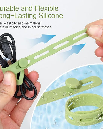 Donruby 24Pcs Silicone Cable Ties - Reusable & Washable with Locking Buckles, Adjustable Fastening Cable Management Straps, Multi-Purpose High Elasticity Cord Organizer (4 Colors)