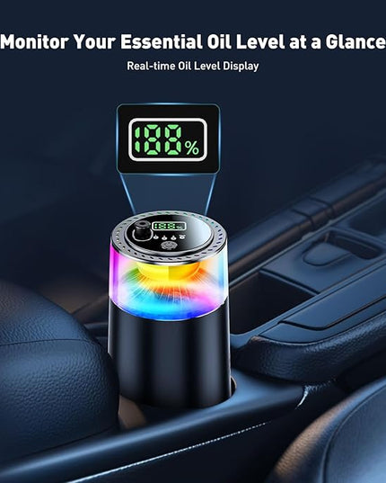 Smart Car Air Freshener with RGB Ambient Light, Galaxy Cloud Mist, Auto On/Off, Built-in Battery, Car Aroma Diffuser, Home, Office (4 Essential Oil Box), Long-Lasting Scent & Relaxing Light