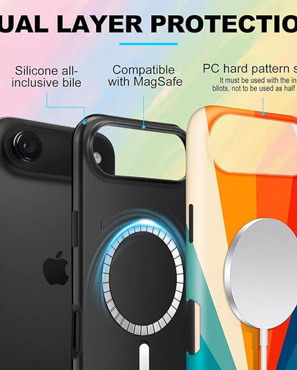 Magnetic for iPhone 17 Air Case Cute Frog Stripes Phone Case, Summer Shockproof Slim TPU and Hard PC Protective Phone Cover Compatible with MagSafe Designed for Women Girls