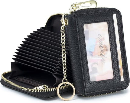 imeetu RFID Credit Card Holder, Small Leather Zipper Card Case Wallet for Women