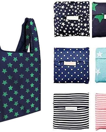 6 Pack Reusable Shopping Grocery Bags with Pouch Foldable, Washable , 35LB Weight Capacity, Heavy Duty Tote, Eco-Friendly Purse Bag Fits in Pocket Waterproof & Lightweight