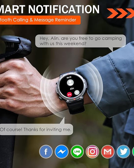 Military Smart Watch for Men with LED Flashlight 1.45” Rugged 3ATM Waterproof Smart Watch with 100+ Sports Modes Fitness Tracker with Heart Rate Sleep Monitor Tactical Smartwatch for iPhone Android