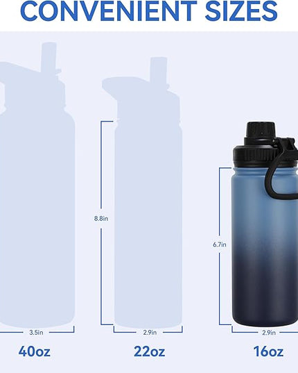 DOMICARE 16 oz Water Bottle Stainless Steel Double Wall Vacuum Insulated Water Bottle with Straw lids & Spout Lid, Leakproof