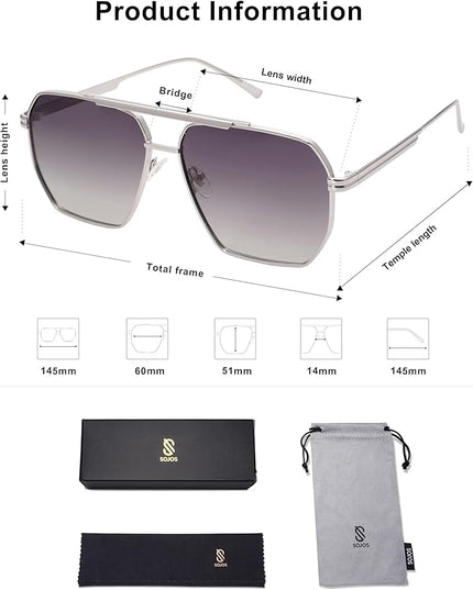 SOJOS Retro Oversized Square Polarized Sunglasses for Women Men Vintage Shades Classic Large Metal Sun Glasses