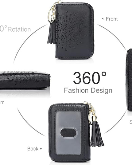 APHISON RFID Credit Card Holder Zipper Card Case Keychain Small Wallet for Women 1927 BLACK