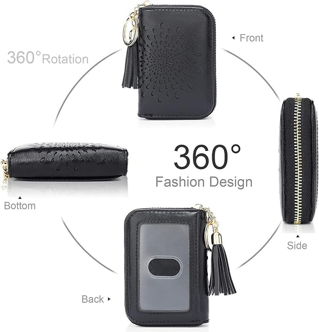 APHISON RFID Credit Card Holder Zipper Card Case Keychain Small Wallet for Women 1927 BLACK