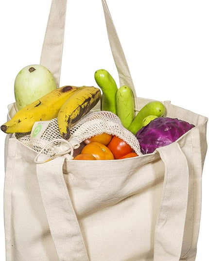 Best Canvas Grocery Shopping Bags with Bottle Sleeves - Cloth Tote Shopping Bags Heavy duty and Premium - Reusable Grocery Tote Bags - Washable & Eco-friendly Wine Bags with Handles (1 Bag)