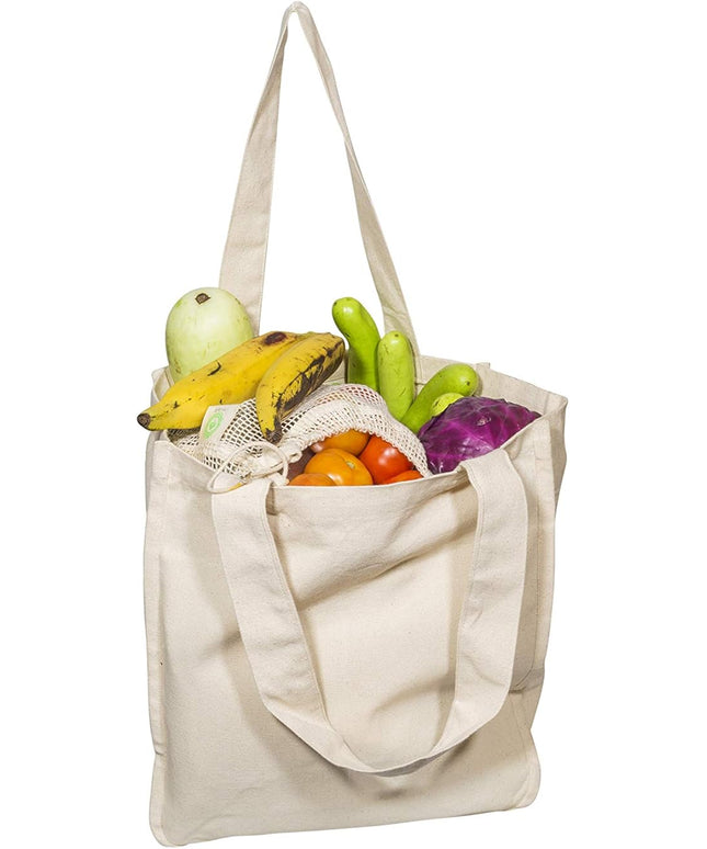 Best Canvas Grocery Shopping Bags with Bottle Sleeves - Cloth Tote Shopping Bags Heavy duty and Premium - Reusable Grocery Tote Bags - Washable & Eco-friendly Wine Bags with Handles (1 Bag)