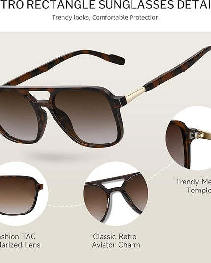 Retro Aviator Sunglasses for Women Men:Polarized Trendy Vintage 70s Rectangle Womens Shades Sun Glasses UV Protection
