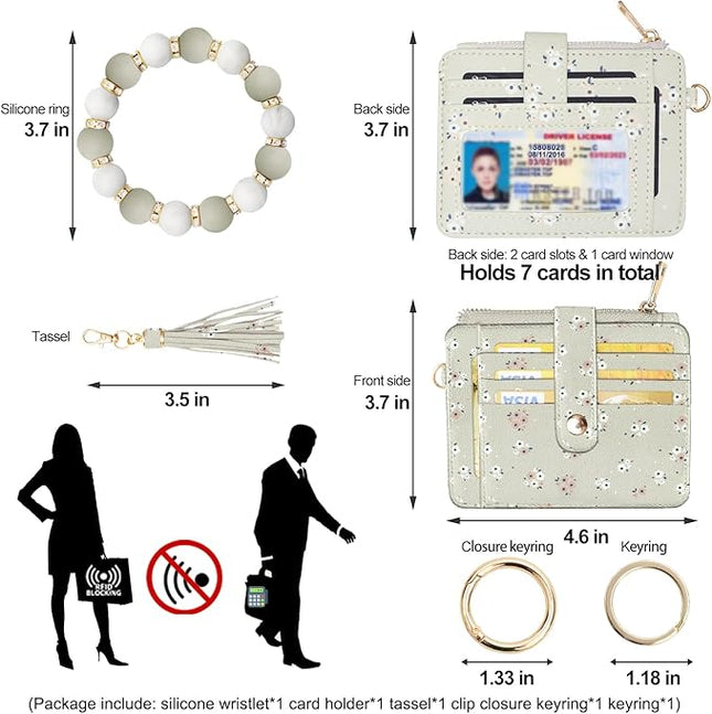 COOLANS Silicone Bracelet Wristlet Wallet Credit Card Holder RFID,ID Window,Key Ring Tassel,Slim Wallet Women Keychain Purse
