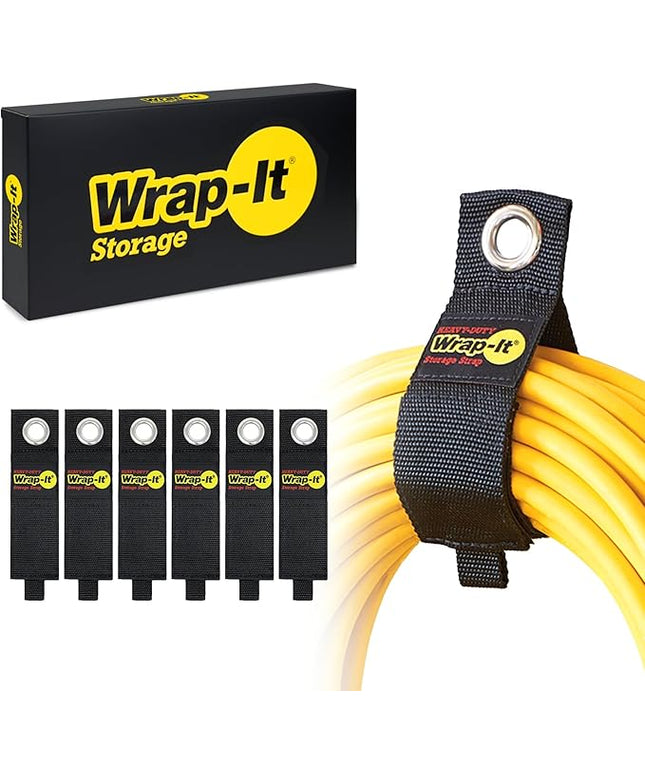 Heavy-Duty Wrap-It Storage Straps, 13-inch (6 Pack) - Hook and Loop Extension Cord Organizer Hanger, Cord Wrap, Cable Straps for Cables, Hoses, Rope for Home, RV and Garage Storage and Organization
