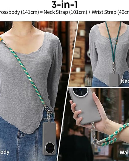Besnfoto Phone Lanyard Crossbody Phone Strap 3-IN-1 Neck and Wrist strap for Cell Phone 360°Universal Metal Buckles and Tabs