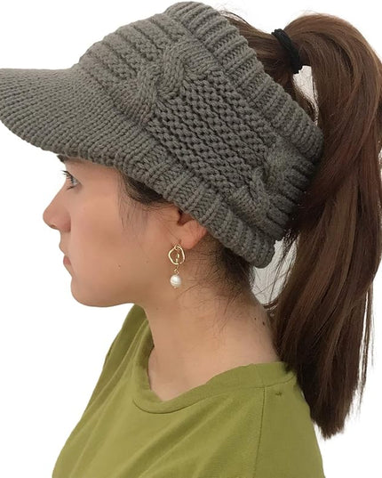 XYIYI Beanie Tail Winter Warm Knit Messy High Bun Ponytail Hats Visor Beanie Cap