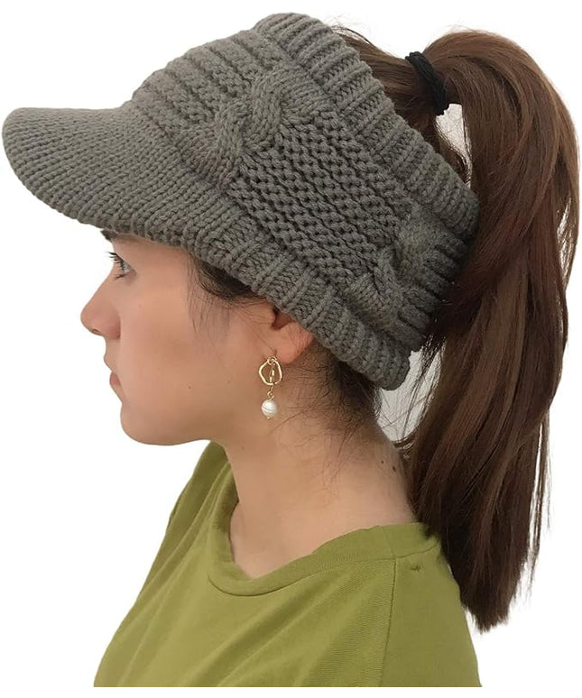 XYIYI Beanie Tail Winter Warm Knit Messy High Bun Ponytail Hats Visor Beanie Cap