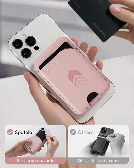 Magnetic Wallet for iPhone, Compatible with MagSafe Adjustable Stand Wallet, RIFD Blocking Leather Magnetic Card Holder for iPhone 17/16/15/14/13/12 Series, Not for iPhone 13/12 Mini(Pink)