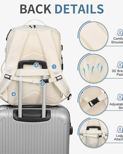 35L Travel Backpack 17" Laptop Backpack W/USB-C Port, Expandable Carry-On Bag, TSA Flight Approved Water-Resistant for Business College, White