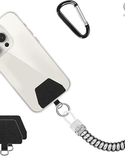 Doormoon Phone Lanyard Tether with Patch, Stretchy iPhone Lanyard Anti Theft Phone Strap for Anti-drop Outdoor Skiing Hiking Climbing Cycling Compatible for iPhone Most Smartphones, 1 Pack Silver