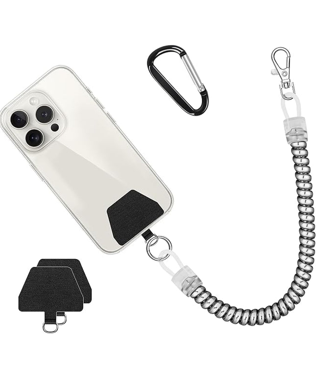 Doormoon Phone Lanyard Tether with Patch, Stretchy iPhone Lanyard Anti Theft Phone Strap for Anti-drop Outdoor Skiing Hiking Climbing Cycling Compatible for iPhone Most Smartphones, 1 Pack Silver