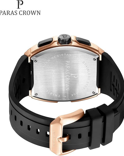 Paras Crown Watches for Men Tonneau 5ATM Waterproof Quartz Luxury Chronograph Analog Men's Wrist Watches Stainless Steel Case Mens Watches