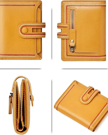TFKGS Small Wallet for Women Vegan Leather RFID Blocking Bifold Compact Credit Card Holder with Zipper Coin Pocket Yellow