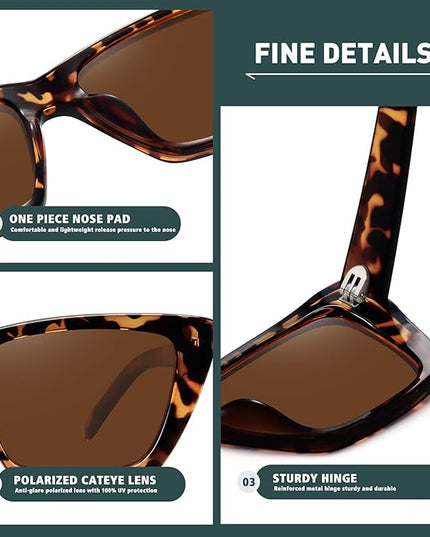 WOWSUN Narrow Small Vintage Polarized Cat Eye Sunglasses for Women