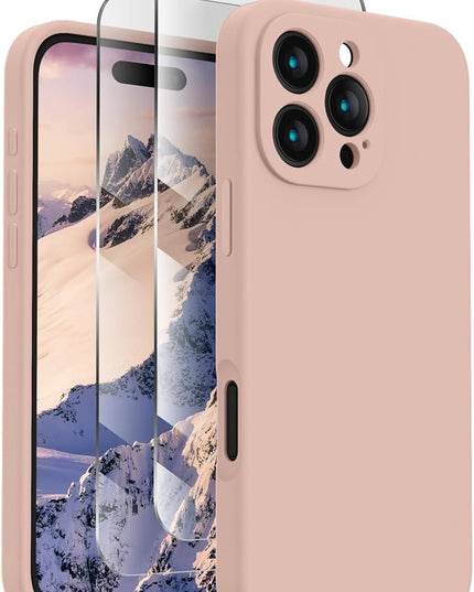 FireNova Designed for iPhone 16 Pro Case, Silicone Upgraded [Camera Protection] Phone Case with [2 Screen Protectors], Soft Anti-Scratch Microfiber Lining Inside, 2024, Pinksand