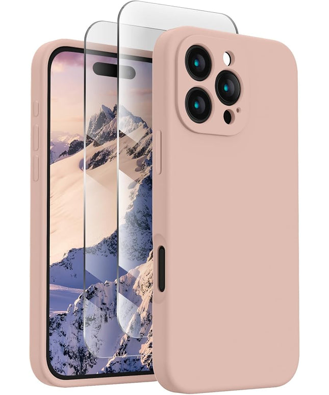 FireNova Designed for iPhone 16 Pro Case, Silicone Upgraded [Camera Protection] Phone Case with [2 Screen Protectors], Soft Anti-Scratch Microfiber Lining Inside, 2024, Pinksand