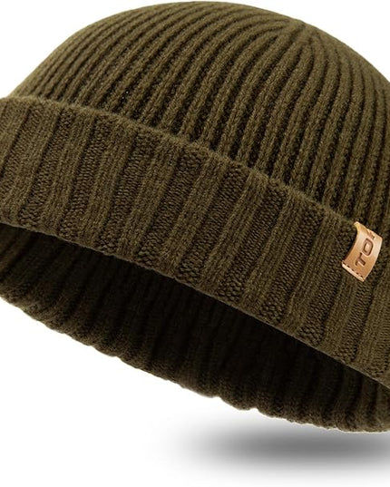 TOP-EX PolarWool™ 100% Merino Wool Short Fisherman Beanie Hats for Men Women Knit Skull Cap Cuffed Beanies Warm Winter Hats