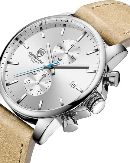 GOLDEN HOUR Mens Watch Fashion Sleek Minimalist Quartz Analog Mesh Stainless Steel Waterproof Chronograph Watches for Men with Auto Date