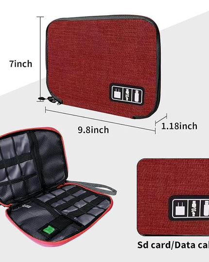 Electronics Travel Organizer,Portable Waterproof Electronic Travel Storage Bag for Small Charging Cord Storage,Charger,SD Card etc,for Travel,Business-Wine Red Black