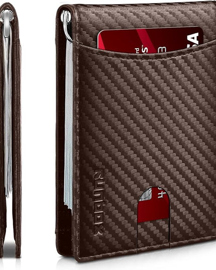 RUNBOX Slim Wallet for Men Genuine Leather RFID Blocking Bifold Minimalist Front Pocket Mens Wallet with Money Clip Thin Gift Box