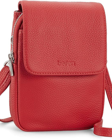 befen Genuine Leather Small Crossbody Bags for Women, Cell Phone Cross body Purse Bag with RFID Blocking Card Slots