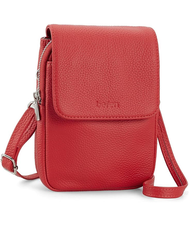 befen Genuine Leather Small Crossbody Bags for Women, Cell Phone Cross body Purse Bag with RFID Blocking Card Slots