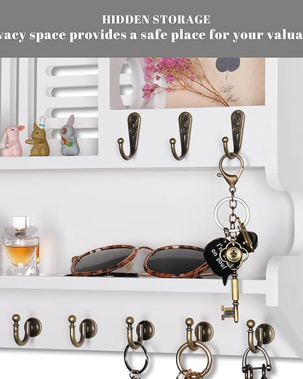 Mutsault Key Holder for Wall, Mail and Key Holder for Home Decor, Key and Mail Holder for Wall with Key Hooks, White