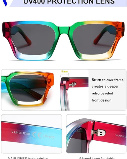 VANLINKER Thick Square Sunglasses for Men Women Retro Chunky Rectangle Shades UV400 Protection VL9731