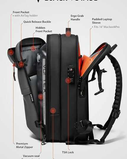 BlackVoyage Vortex Vacuum Seal Travel Backpack 60L Expandable Air Compression System Water Resistant TSA Lock Carry-On Suitcase Luggage Gray AERO - Vacuum Pump Included