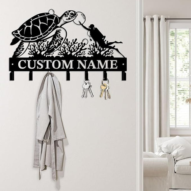 Casebrick Custom Sea Turtle Metal Wall Hooks,Key Holder-Personalized Iron Wall Decor for Keys, Coats & Home Organization (Black, Handmade,Decorative for Entryway, Beach,Bedroom,Office) (Style C)