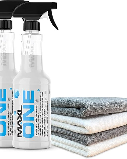 MAXLONE ™ Car Spray with Triphene® Technology, Quick Spray & Wipe All Purpose Waterless Detailer - Clean, Shine, Protect Paint, Glass, Wheels, Trim Without Pre-Washing (2, 20oz w 4 Micro Fiber Cloth)