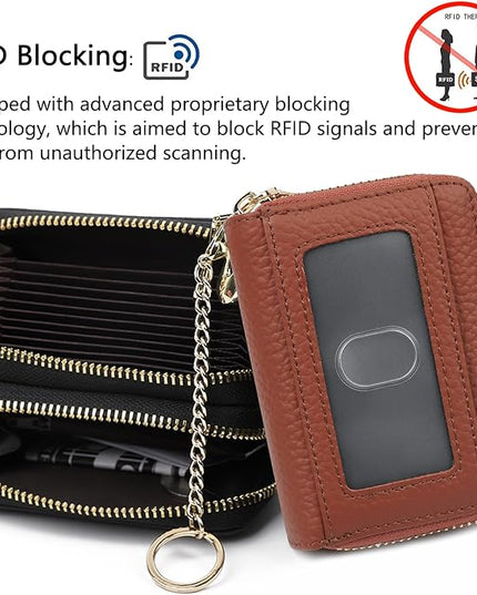 imeetu RFID Credit Card Holder, Small Leather Zipper Card Case Wallet for Women
