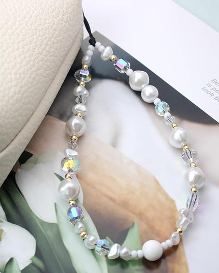 Beaded Camera Wrist Strap, Cute Phone Charms Strap, Pearl Bracelet Wrist Strap, Phone Keychain Decoration for Wallet